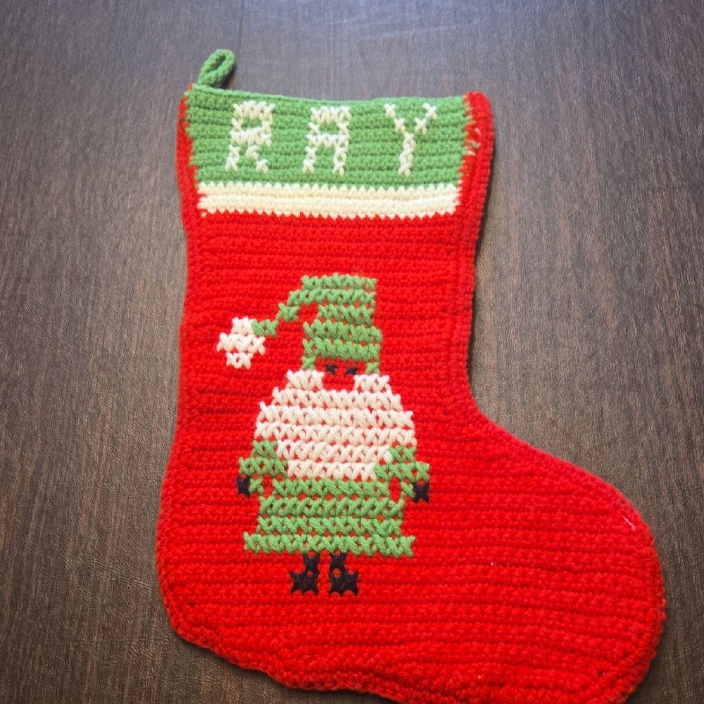Red and Green Knit Christmas Stocking